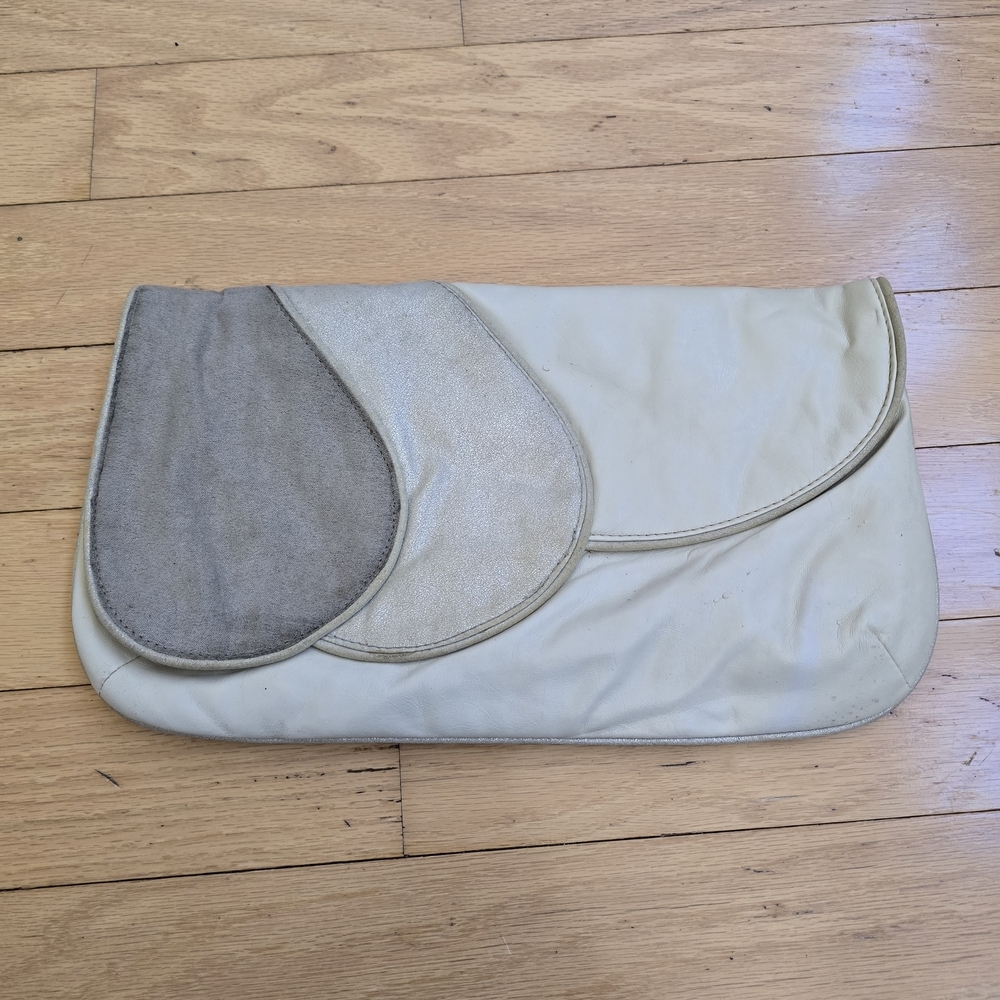 vintage cream gray medium clutch purse
